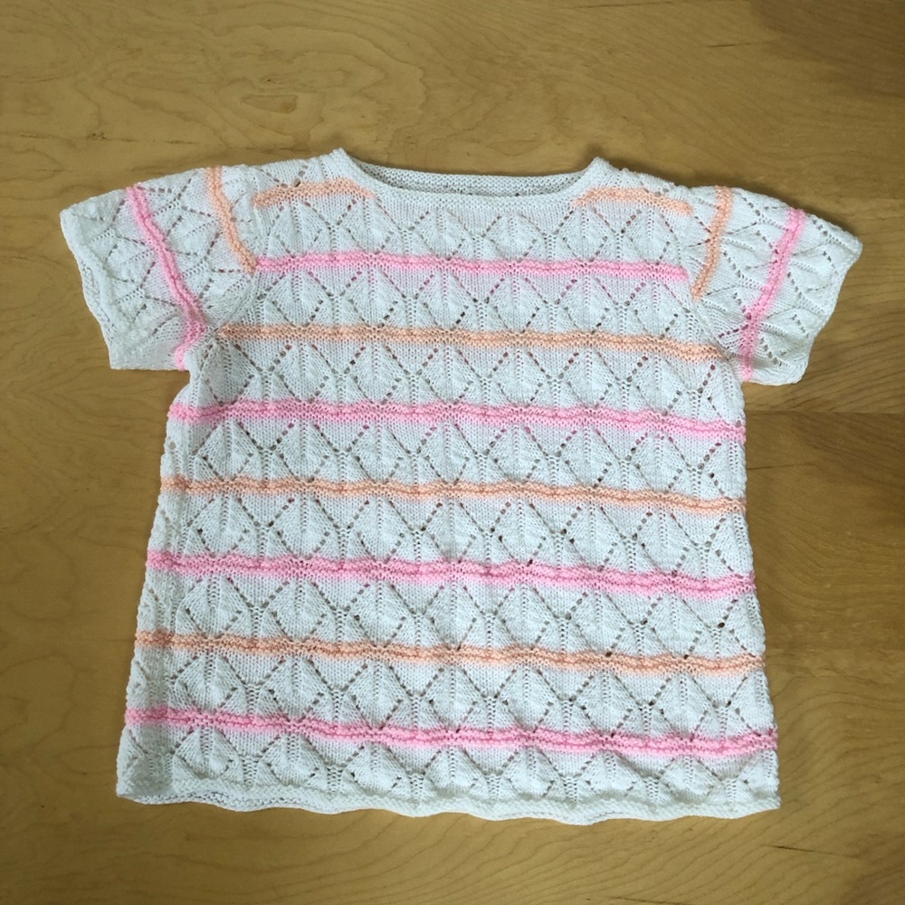 Vintage White and Pink Handmade Knit Crochet Top Medium Grannycore cottagecore